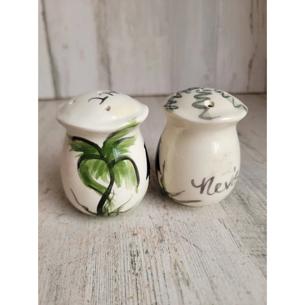 Nevis vintage salt pepper shaker house landscape ceramic set kitchen